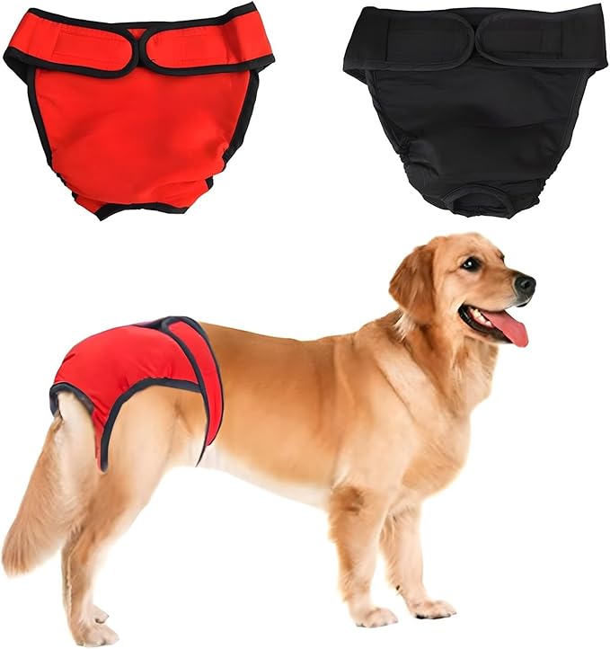 NACOCO 2 Pack Female Dog Diapers for Small Medium and Large Dogs, Adjustable and Leakproof Doggie Sanitary Panties, The Harassment of Pants and Safety Pants, Black&Red (L)