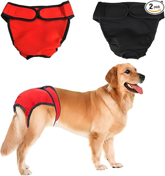 NACOCO 2 Pack Female Dog Diapers for Small Medium and Large Dogs, Adjustable and Leakproof Doggie Sanitary Panties, The Harassment of Pants and Safety Pants, Black&Red (XL)