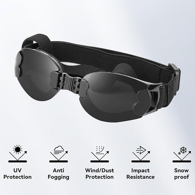 Namsan Dog Goggles Medium Breed, UV Protection, Adjustable Nose Bridge, Anti-Fog Dog Sunglasses for Small to Medium Dogs, Outdoor Doggie Eye Protection, Windproof Dustproof, Black