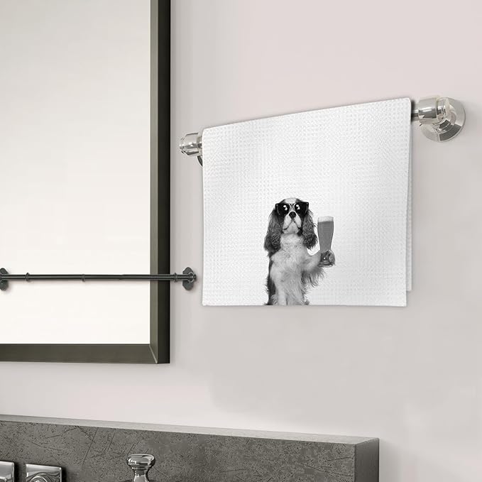 Cavalier King Charles Spaniel Gifts Wine Kitchen Towels Set of 2, Gifts for Cavalier Dog Beer Lovers Decorative Hand Dish Towel for Kitchen Home Bar, Funny Dog Home Bar Cart Decor(16x24Inch)