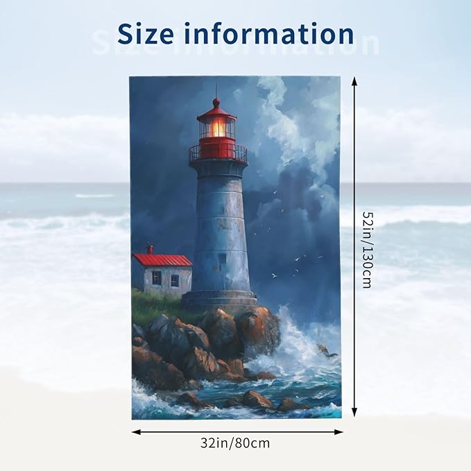 Coastal Lighthouse Beach Towel 31inx51in, Ocean Sand-Free Microfiber Bath Towel Ultra Soft Quick Dry Pool Towel Absorbent Towel Lightweight Towel for Swimming Bathroom Decor