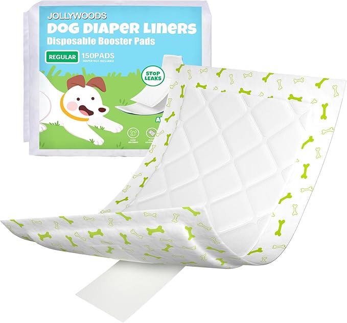 Dog Diaper Liners 150Pcs, Disposable Diapers Inserts for Male & Female Dogs, Booster Pads Fit Reusable Dog Belly Bands, Male Wraps and Period Diapers, Super Absorbent Leakproof Regular