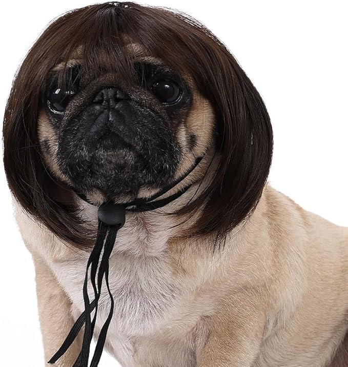 Funny Dog Cat Cosplay Wig,Pet Wigs for Small Medium Large Dogs with Adjustable Elastic Bands,Trimmable Pet Costume Cat Cosplay Decoration for Halloween,Christmas, Parties
