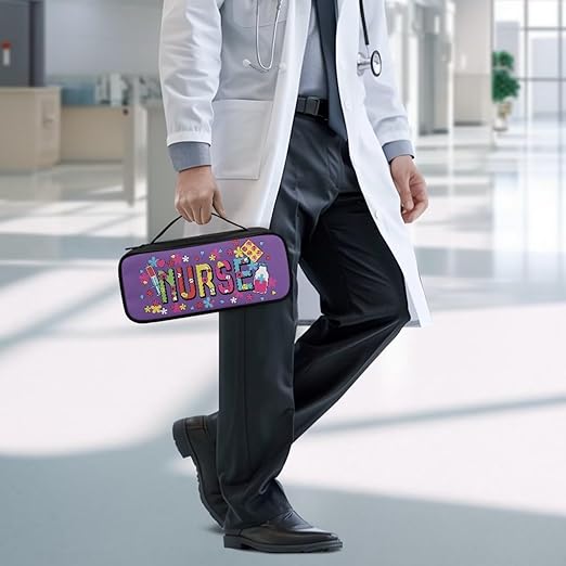 Gomyblomy Purple Floral Stethoscope Case with Extra Room Lightweight Stethoscope Holder Storage Pouch Compatible with Most Stethoscopes, Daisy Print Stethoscope Bag for Nurses