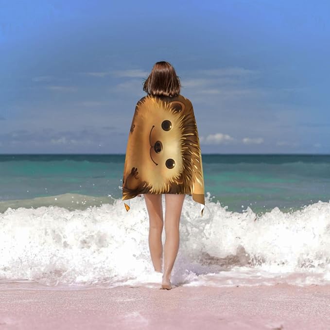 Hedgehog Beach Towel 31inx51in, Cute Sand-Free Microfiber Bath Towel Ultra Soft Quick Dry Pool Towel Absorbent Towel Lightweight Towel for Swimming Bathroom Decor