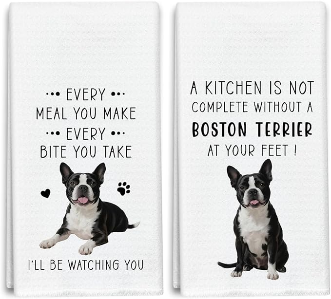 Funny Boston Terrier Dish Towels for Kitchen Sets of 2, Gifts for Dog Lover, Drying Cloth Tea Towel Hand Towels for Cooking Baking Bathroom Decor, 16 x 24 Inch -10