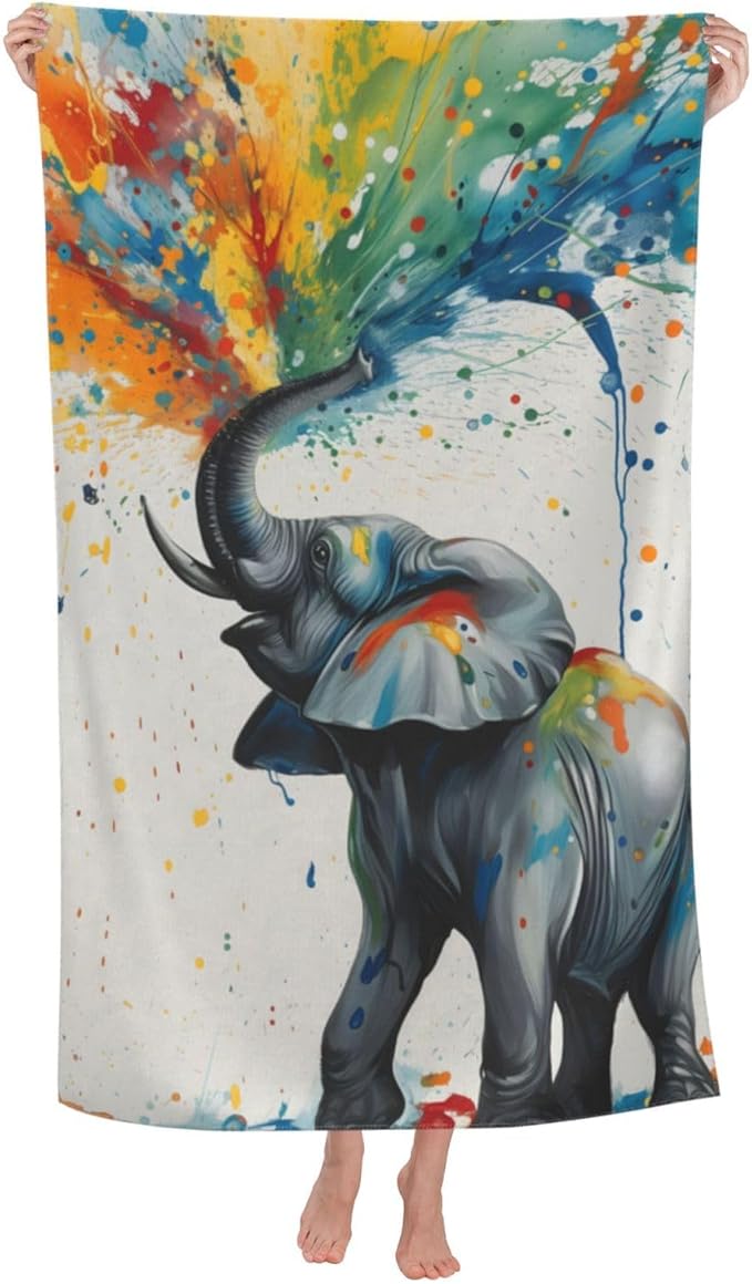 Colorful Elephant Beach Towel Animal Sand-Free Microfiber Bath Towel Ultra Soft Quick Dry Pool Towel Absorbent Towel Lightweight Towel Gifts for Outdoor Bathroom Swimming Decor 31inx51in