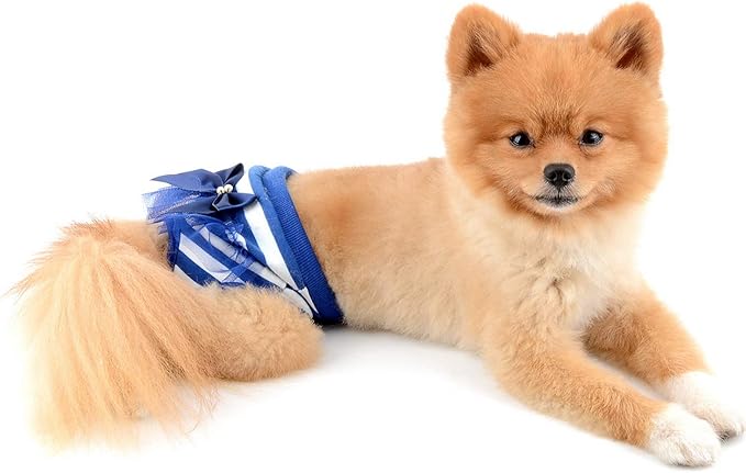 SELMAI Adorable Dog Physiological Shorts Diaper for Dogs Female in Heat Reusable Washable Doggy Kitten Underwear Pants for Small Medium Puppy Cat Girl Doggie Menstrual Nappies All Seasons Blue M