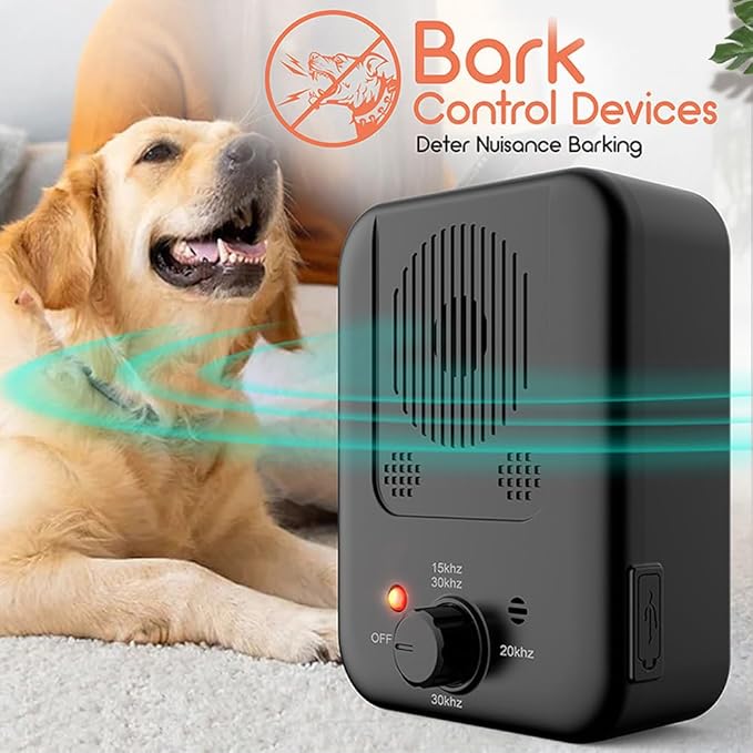 Ultrasonic Dog Bark Deterrent Devices-Anti Barking Device with Auto Sound Sensor, 3 Adjustable Sensitivity&IPX4 Waterproof,USB Rechargeable for Small/Medium/Large Dogs (15-30kHz)