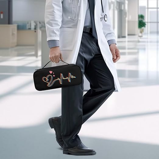 Gomyblomy Black Stethoscope Case with Extra Room for Nursing Accessories Lightweight Stethoscope Holder Compatible with Most Stethoscopes, Heart and Electrocardiogram Print