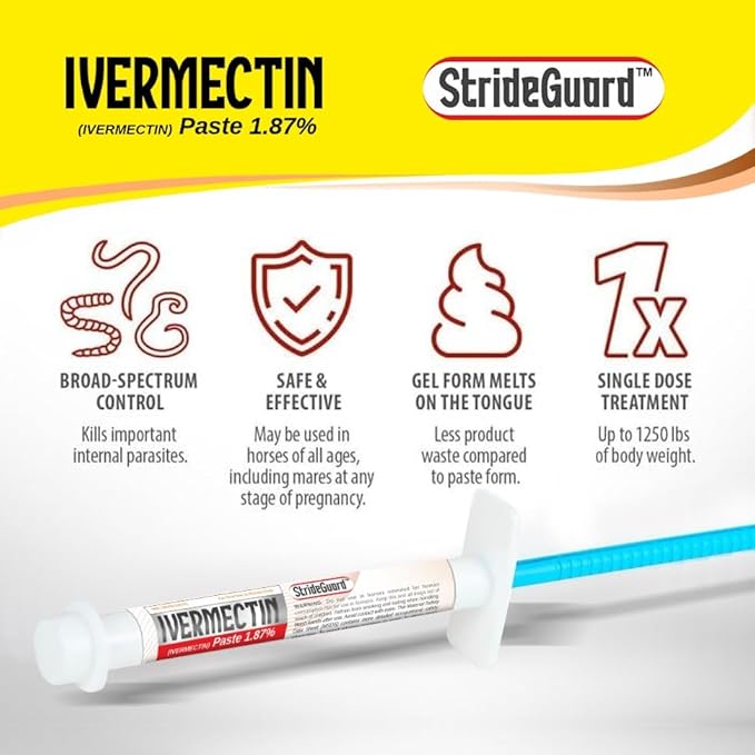 Horse Ivermectin Paste 1.87% – Apple Flavored Oral Horse Dewormer Syringe – 6.08g Tube Treats Horses Up to 1250 LB [Pack-12]