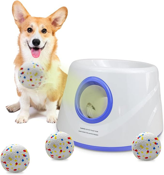 SOCO Automatic Ball Launcher for Dogs with Random Mode, 3 Settings to 45FT, Rechargeable Small Dog Ball Thrower with 4 2.2" ETPU Tennis Balls for Small Medium Breeds