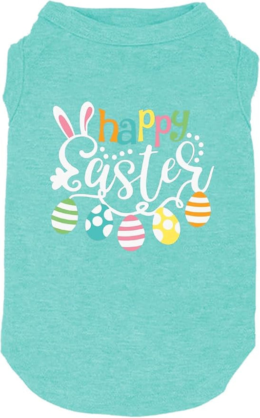 Happy Easter Shirts for Dog Funny Print Vest for Small Medium Large Dogs Soft and Light-Weight T Shirts Gift for Puppy(Mintgreen01,X-Small)