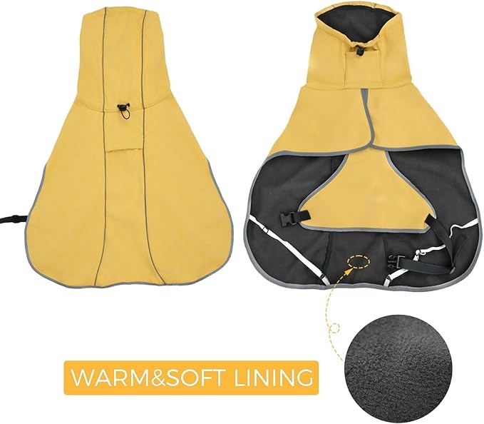 DELIFUR Large Dog Raincoat Waterproof - Adjustable Dog Poncho Raincoat Lightweight Rain Jacket with Soft Lining for Medium Large Dog Yellow (Large)