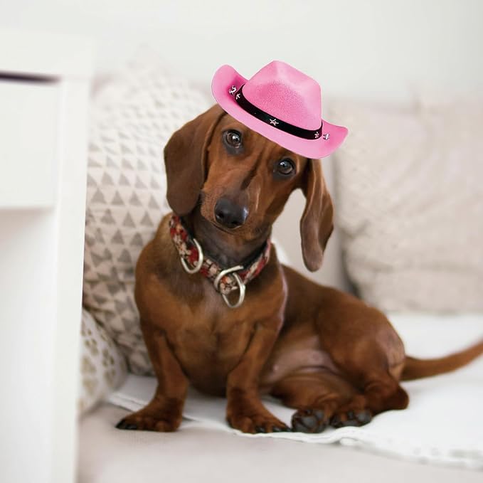 Pet Dog Costume Cowboy Hat Cosplay Cap Puppy Pet Dog Cat Holiday Pet Party Decoration (Pink)