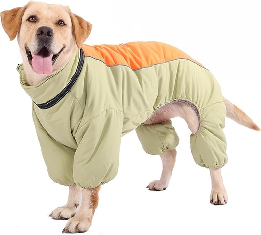 Fullbody Thick Warm Winter Coat for Dogs, Windproof Reflective Dog Snow Jacket, Zip Up Fleece Lined Snowsuit with Harness, LightGreen,24