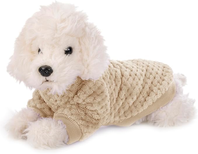 POMIU Dog Sweater, Dog Sweaters for Small Medium Dogs or Cat, Warm Soft Flannel Pet Clothes for Dogs Girl or Boy, Dog Shirt Coat Jacket (Ice Blue+Light Coffee+Teal, Small)