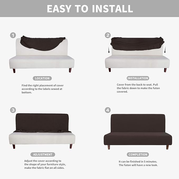 Easy-Going 100% Waterproof Futon Cover, Dual Waterproof Couch Cover for Futon, Stretch Jacquard Sofa Cover, Leakproof Furniture Protector for Kids, Pets, Dog and Cat (Medium, Chocolate)