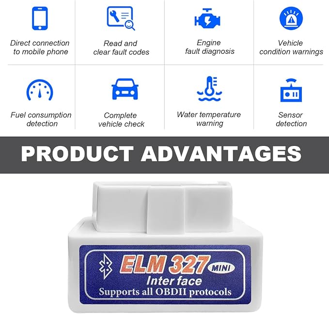 2 PCS OBDII Car Auto Diagnostic Scanner, ELM327 Automotive Bluetooth Scan Tool and Code Reader, Professional Car Bluetooth Engine Fault Code Reader, Universal Car Accessories (White & Blue)