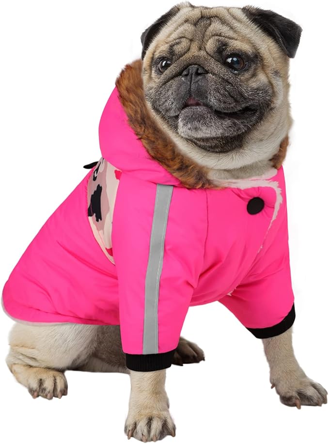 Queenmore Warm Dog Winter Coat, Cold Weather Waterproof Snow Jacket with Reflective Hoodie and Long Sleeves for Small to Large Dogs