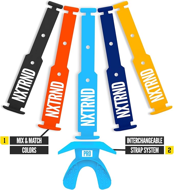 Nxtrnd One Pro Football Mouth Guard, Interchangeable Strap, Fits Adult & Youth (Neon Blue)