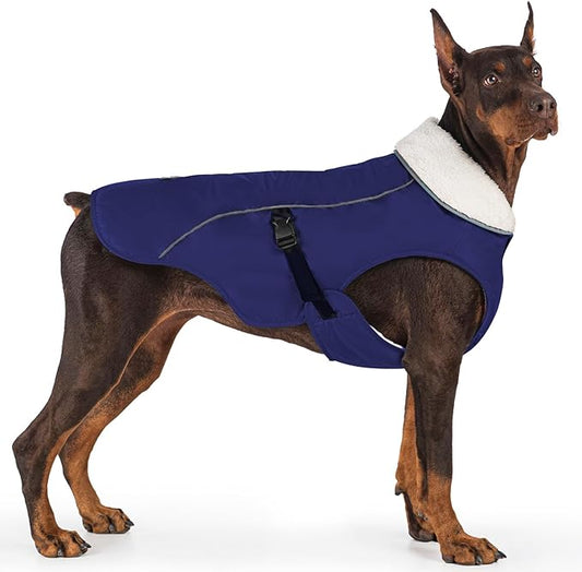 EMUST Dog Cold Weather Coats, Fleece Lining Small/Medium/Large Dog Jacket for Winter, Warm Waterproof Pet Winter Clothes for Large Dogs, Blue XL