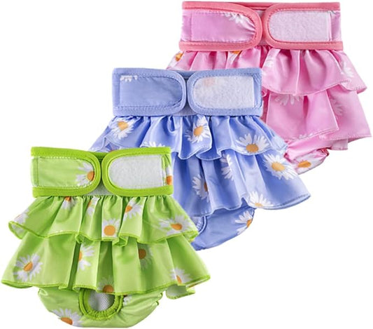 Female Dogs Physiological Pants,Reusable Dog Diapers Female,Washable Diapers（3 Pieces * M Size，Waist Circumference Between 15-21.5 inches）