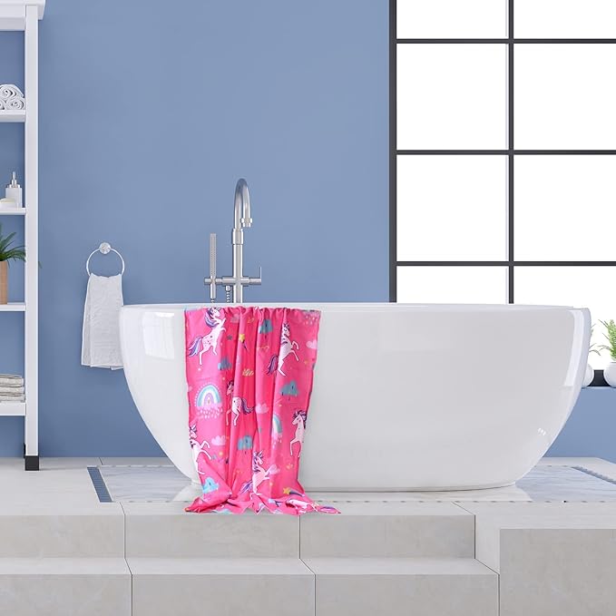 LIVILAN Pink Unicorn Rainbow Beach Towel, Perfect for Kids, Girls, Women, Soft Microfiber Bath, Pool, Swimming Towel, Thin, Quick Dry, Sand Free, Oversized 30" x 60", Cute Unicorn Gifts