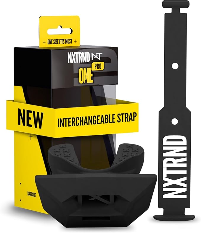 Nxtrnd One Pro Football Mouth Guard, Interchangeable Strap, Fits Adult & Youth (Black)
