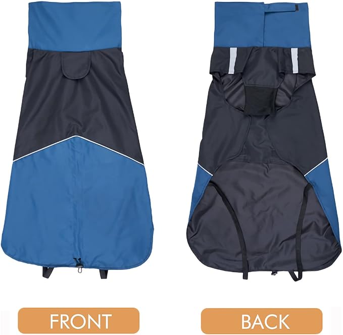 Windproof Dog Winter Jackets - Outdoor Coats for Cold Weather, Waterproof Raincoats with Leash Hole, Black, Blue L