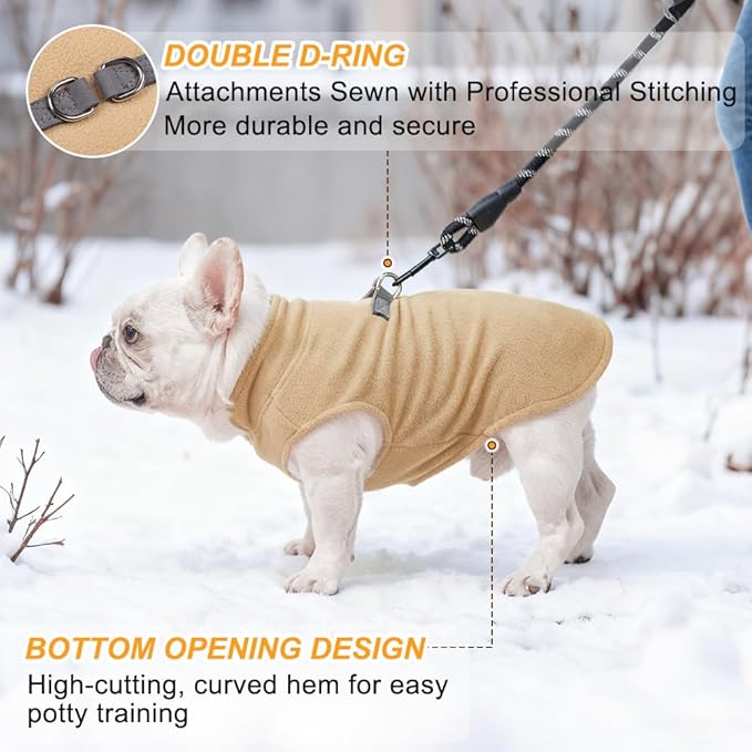 BEAUTYZOO Small Dog Sweater Fleece Vest Winter Jacket, D-Ring Leash Attachment for XS S Puppy Medium Sized Breeds Dogs, Cold Weather Dog Clothes Windproof Keep Warm, Black Bones Paw M