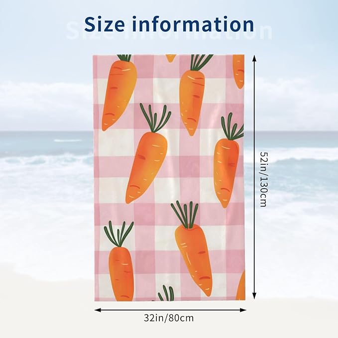 Carrot Pattern Beach Towel 31inx51in, Farm Sand-Free Microfiber Bath Towel Ultra Soft Quick Dry Pool Towel Absorbent Towel Lightweight Towel for Swimming Bathroom Decor