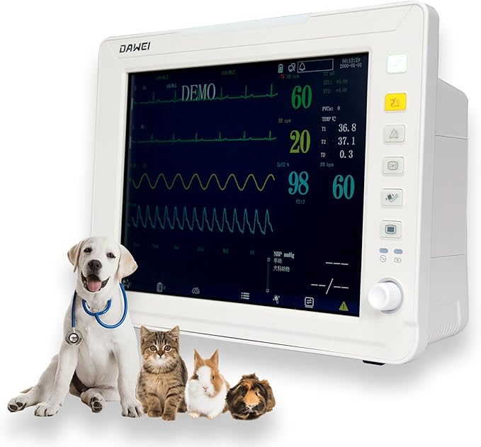 12.1" Veterinary Vital Signs Monitor for Pets, Animal ECG, SpO2, Blood Pressure, Respiration & Temperature Monitoring for Dog, Cat and Small Animals