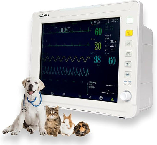12.1" Veterinary Vital Signs Monitor for Pets, Animal ECG, SpO2, Blood Pressure, Respiration & Temperature Monitoring for Dog, Cat and Small Animals