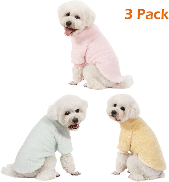 Dog Sweater, 3 Pack Dog Sweaters for Small Dogs, Dog Clothes for Small Dogs Girl Boy, Ultra Soft and Warm Puppy Sweater Dog Coat for Winter Christmas (Lt Pink+Lt Green+Lt Yellow, XX-Large)