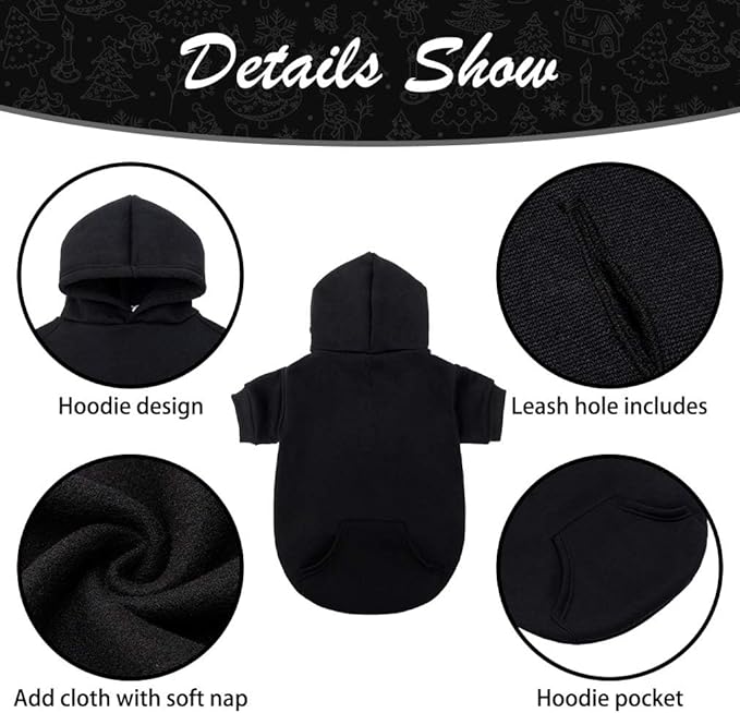 KOOLTAIL Dog Hoodie for Small Medium Dogs Cats, Soft and Warm Pet Sweater with Leash Hole and Pocket Boy Girl, Puppy Fall Winter Jacket Clothes, French Pitbull Cold Weather Coat Sweatshirt, Black XS
