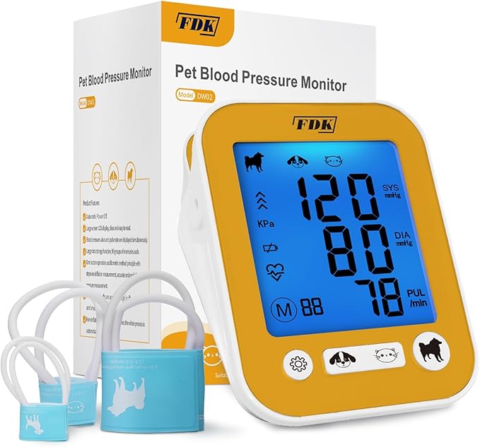 Veterinary Blood Pressure Monitor for Pet Dog and Cat, Animal Automatic Digital BP Machine with Large LCD Screen Backlight 3 Cuffs 270 Data Memory Silent