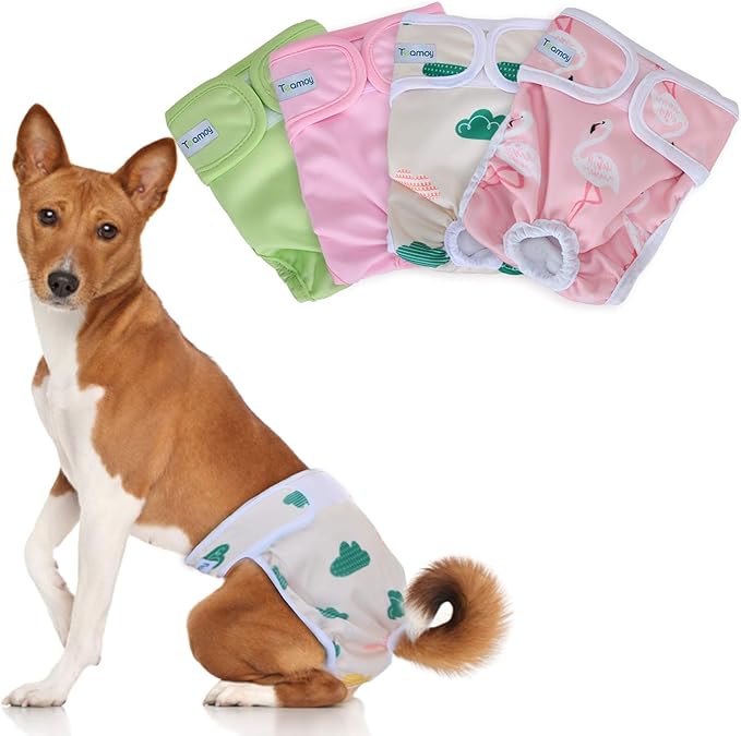 Teamoy Female Dog Diapers for Heat 4-Pack, Reusable Dog Period Diaper Wraps for Incontinence, Training & Housebreaking,S