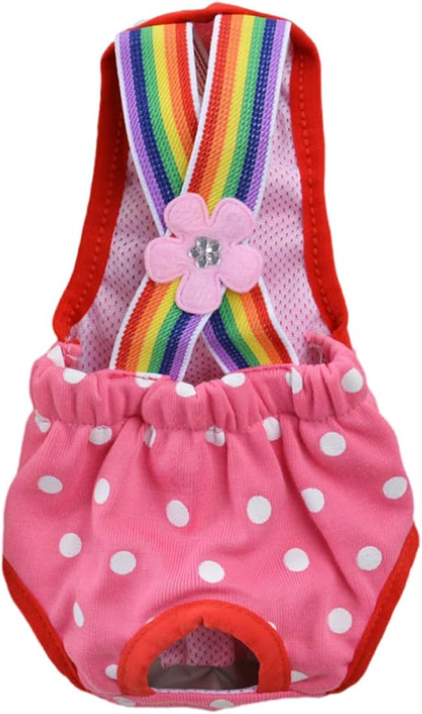 Dog Physiological Pants Pet Sanitary Pantie with Suspender Cat Diapers Underwear Puppy Adjustable Costumes Reusable Washable Breathable Menstruation Outfits Dog Diapers for Girl Dogs (Pink A, S)