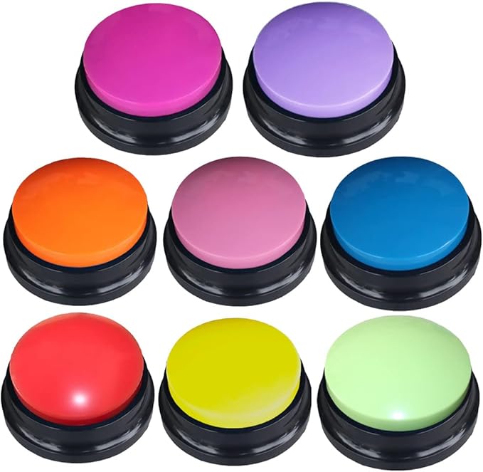 8 Color Voice Recording Button, Dog Buttons for Communication Pet Training Buzzer, 30 Second Record & Playback, Funny Gift for Study Office Home - 8 Color Packs
