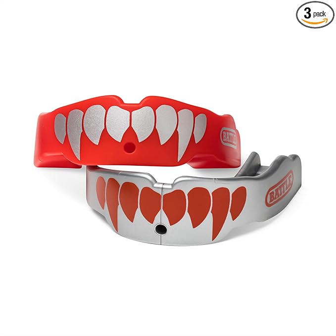 Battle Fangs Football Mouthguard – Sports Mouth Guard with Removable Strap – Protector Mouthpiece Fits with or Without Braces on Teeth – Adult & Youth Mouth Guard Sizes, 2 Pack