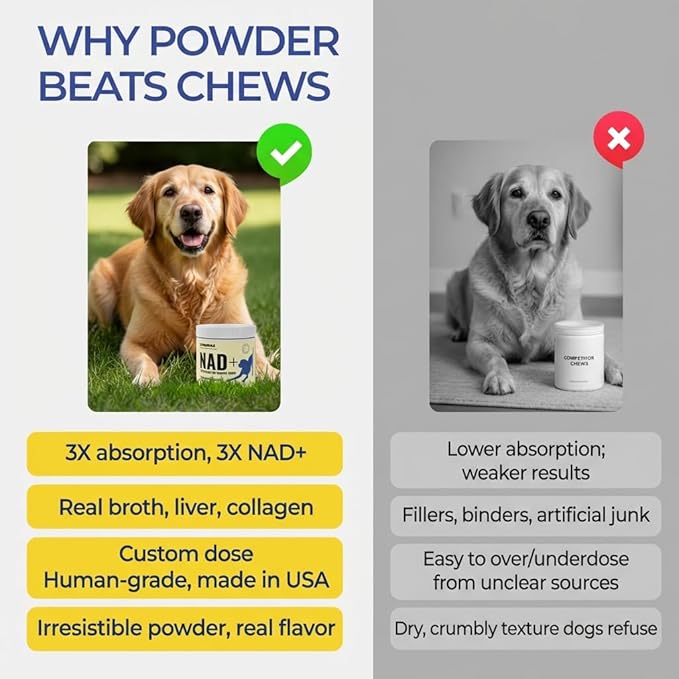 NAD+ Precursor Senior Dog Supplements & Vitamins Powder – Cognitive, Heart & Muscle Support – Senior Dog Multivitamin Powder Alternative with NR, Collagen, Bone Broth & Beef Liver