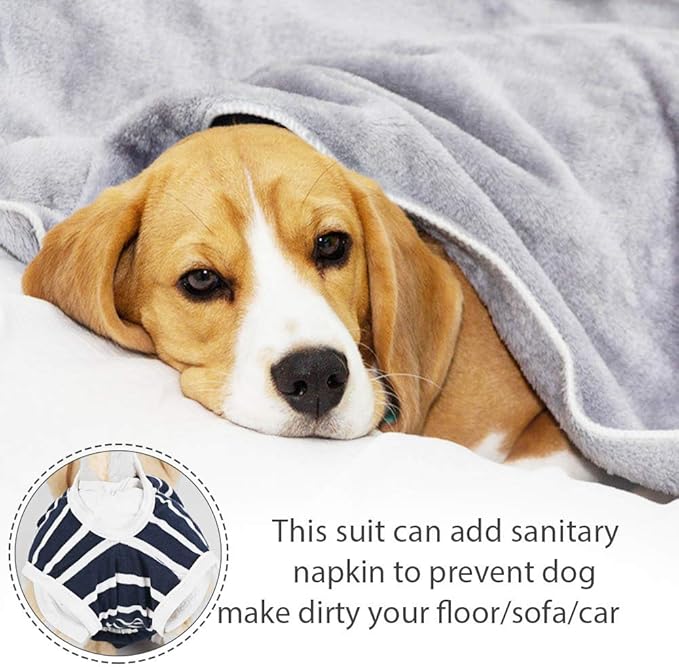 Dog Diapers Period Suit for Female Dog Sanitary Panties in Heat Male Doggy Diapers Cover Dog Onesie to Keep Diaper On Fit for Small Medium Dogs Blue Stripe/Small
