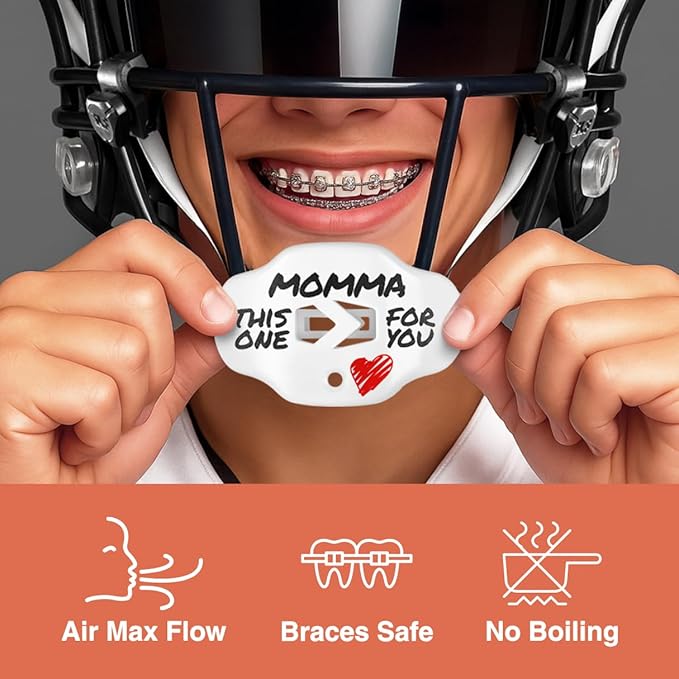 SLEEFS Football Mouth Guard - Lip/Mouthguard with Helmet Strap - Lip/Teeth Protector Mouthpiece - No Boil - for Youth/Adults, Maximum Air Flow, for All Sports - Momma This One for You