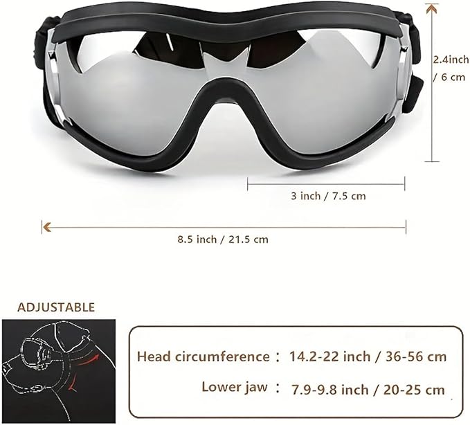 Dog Goggles Sunglasses UV Protection Wind Dust Fog Protection Pet Glasses with Adjustable Strap for Medium or Large Dog