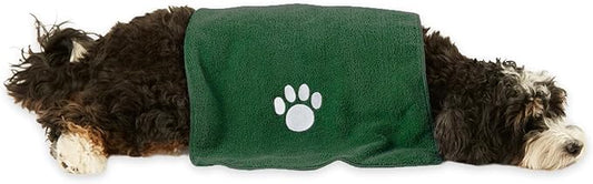 Bone Dry Pet Grooming, Embroidered Microfiber Towel Drying Collection, 15x30, Hunter Green