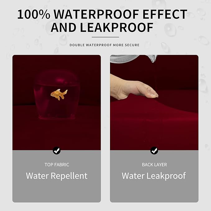 Easy-Going 100% Dual Waterproof 4 Pieces Oversized Cover Stretch Soft Couch Cover for Dogs, Sofa Slipcover for 3 Separate Cushion Couch Leakproof Furniture Protector for Kids, Pets Wine