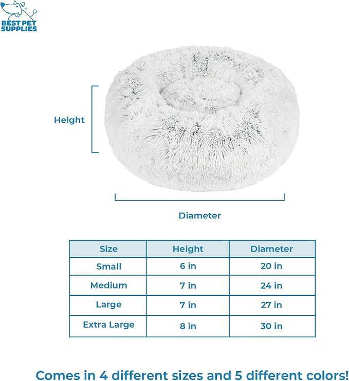 Best Pet Supplies Round Calming Dog Bed for Small, Medium & Large Dogs, Plush Donut Cuddler Pet Bed w/Raised Rim for Head, Neck Support, Anti-Slip Bottom Washable Bed - Light Warm Gray, 24 x 24 x 7