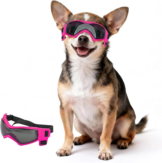 PETLESO Dog Goggles Small Breed, XS Dog Sunglasses Chihuahua Glasses Anti-UV Eyes Protection for XSmall Pets Tiny Dogs Cats, Pink XS