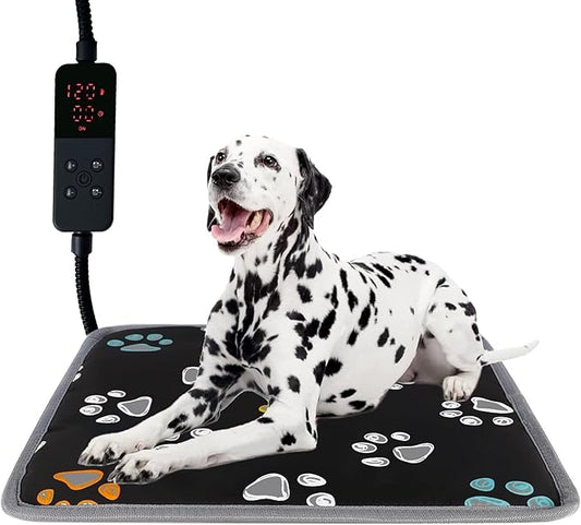 furrybaby Dog Heating Pad (24 x 16 in), Waterproof Pet Heating Pad for Dogs & Cats, Timer or Always-On Mode, Adjustable Temperature, Chew-Resistant, Black